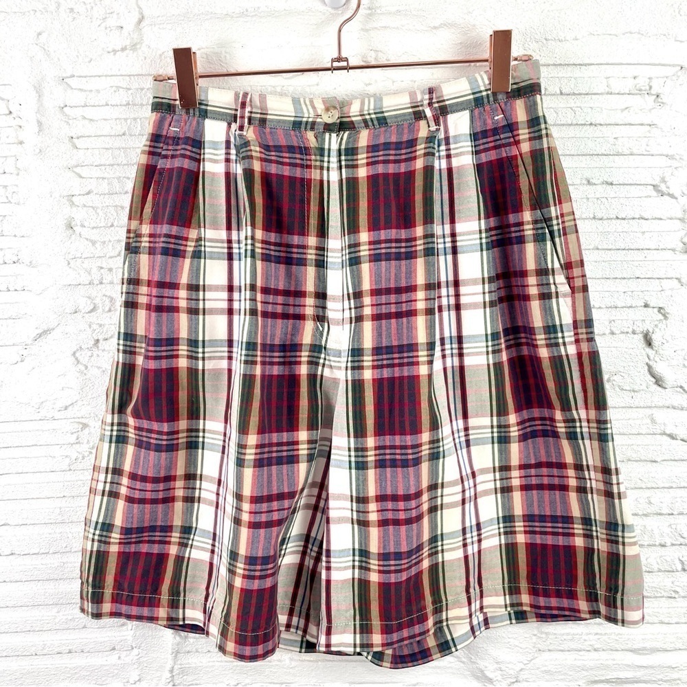 Pendleton Vintage 80s Chino Shorts Plaid‎ Pleated High Waist Side Pockets 27